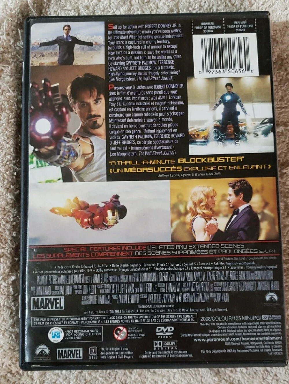 Marvel Iron Man DVD - Red, Gold, Blue Cover - Picture 2 of 4